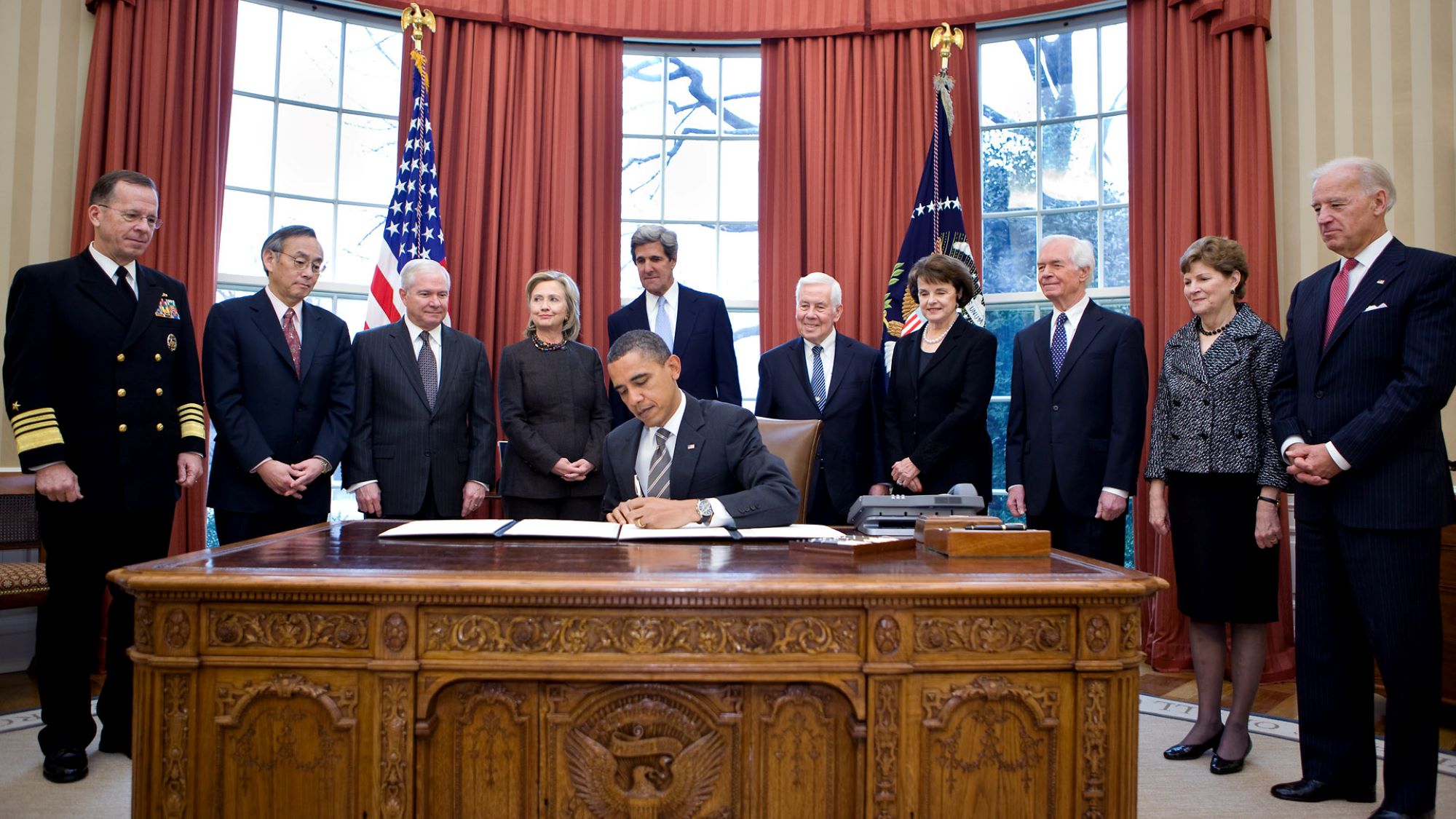President Obama signing the New START Treaty in the Oval Office, February 2, 2011