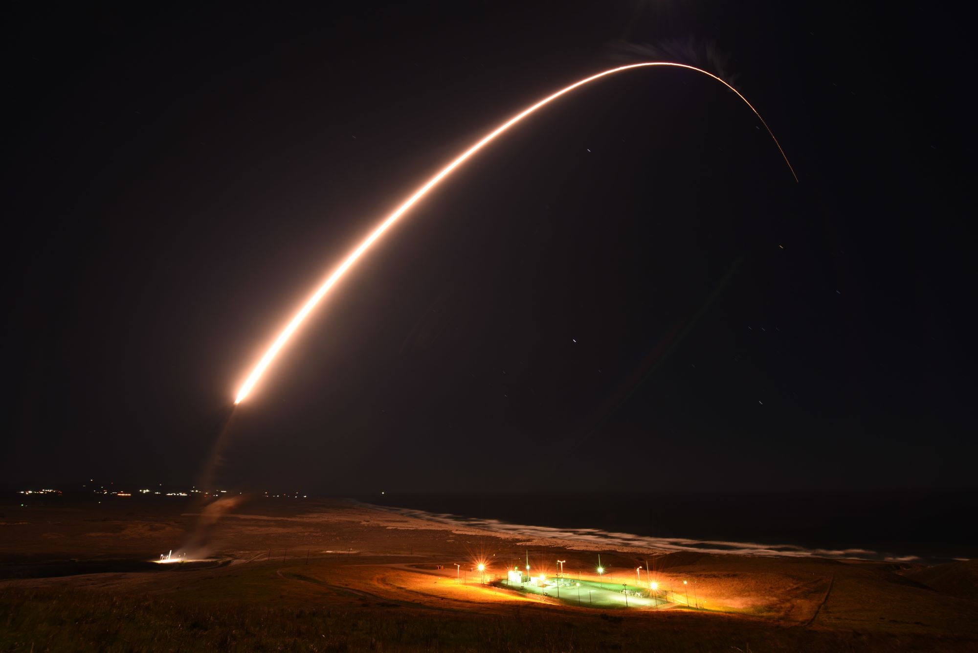 Photo of US Minuteman ballistic missile launch at Vandenberg Air Force Base, Calif.