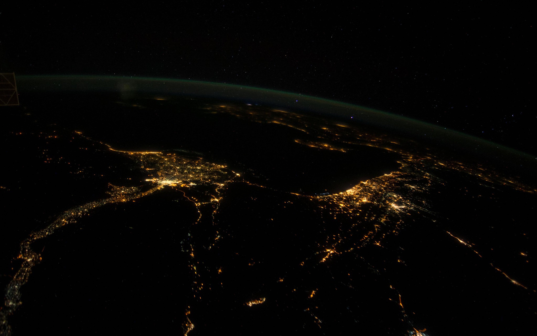 View of part of the Middle East at night from the International Space Station. Photo by Stuart Rankin, Flickr.