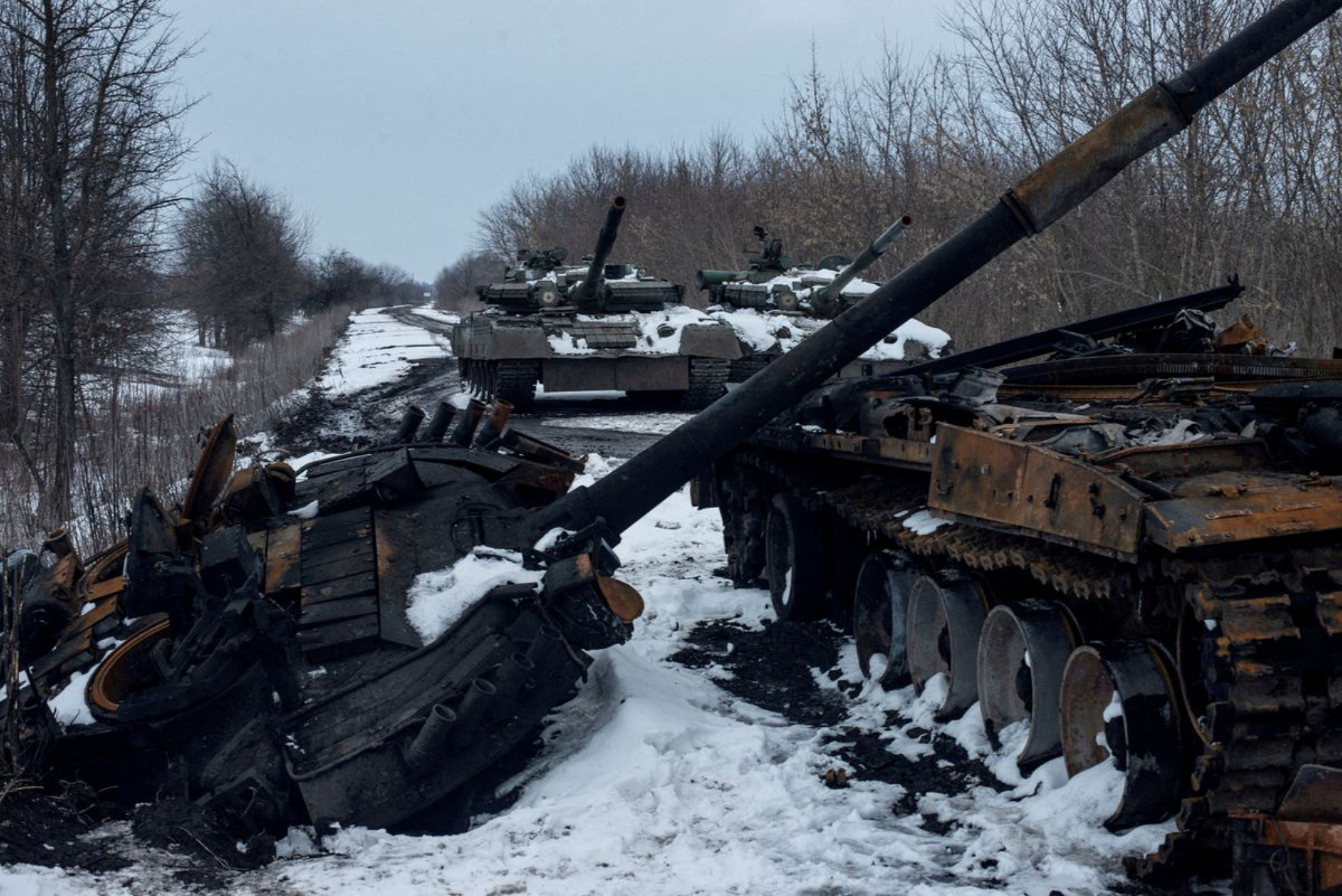 Charred and captured Russian tanks in the Sumy region, Ukraine, March 7. Photo by Irina Rybakova, Press service of the Ukrainian Ground Forces.