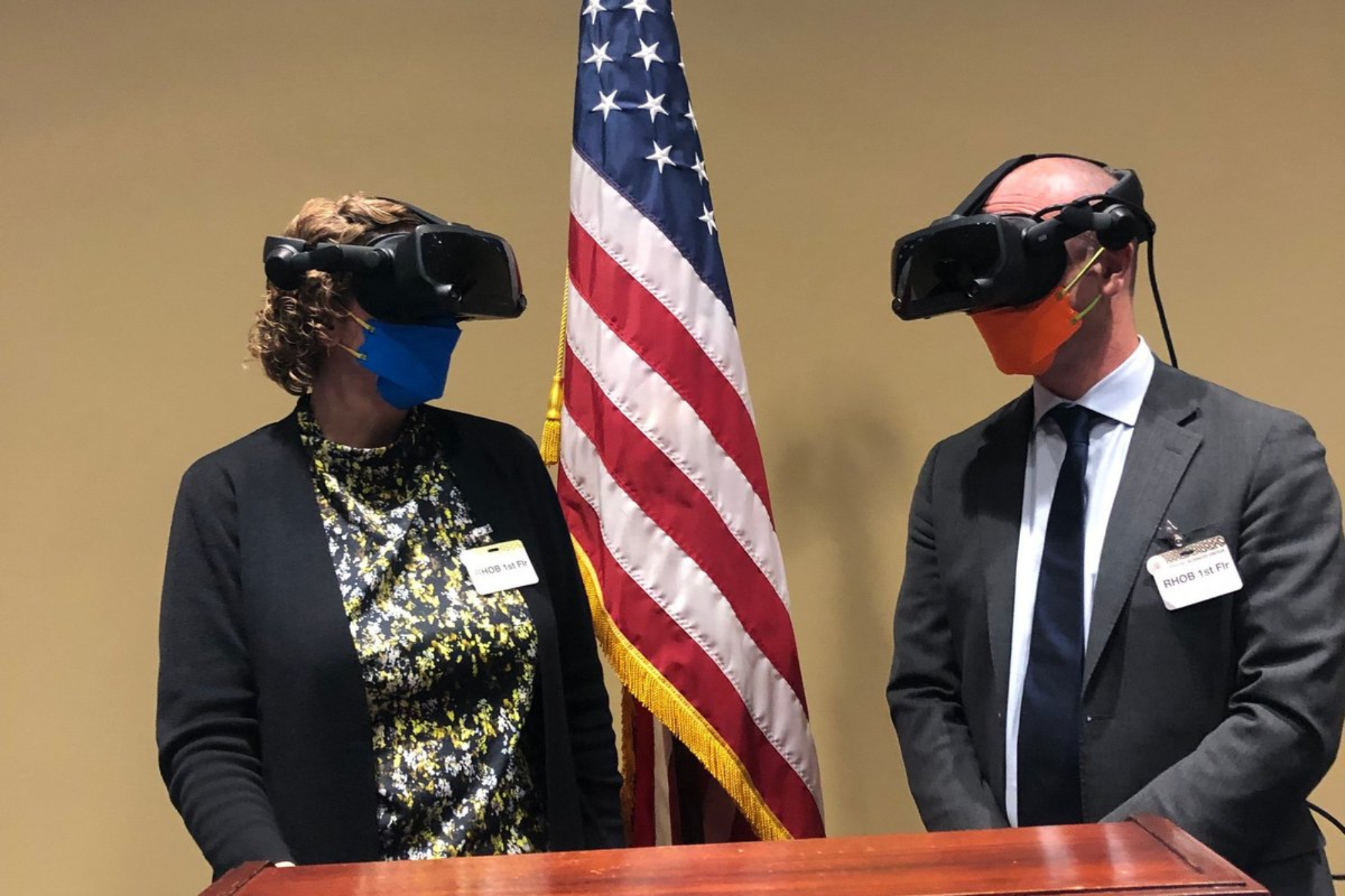 Sharon Weiner and Moritz Kütt presenting the "Nuclear Biscuit" VR experience in Capitol Hill. Photo courtesy of Sharon Weiner and Moritz Kütt.