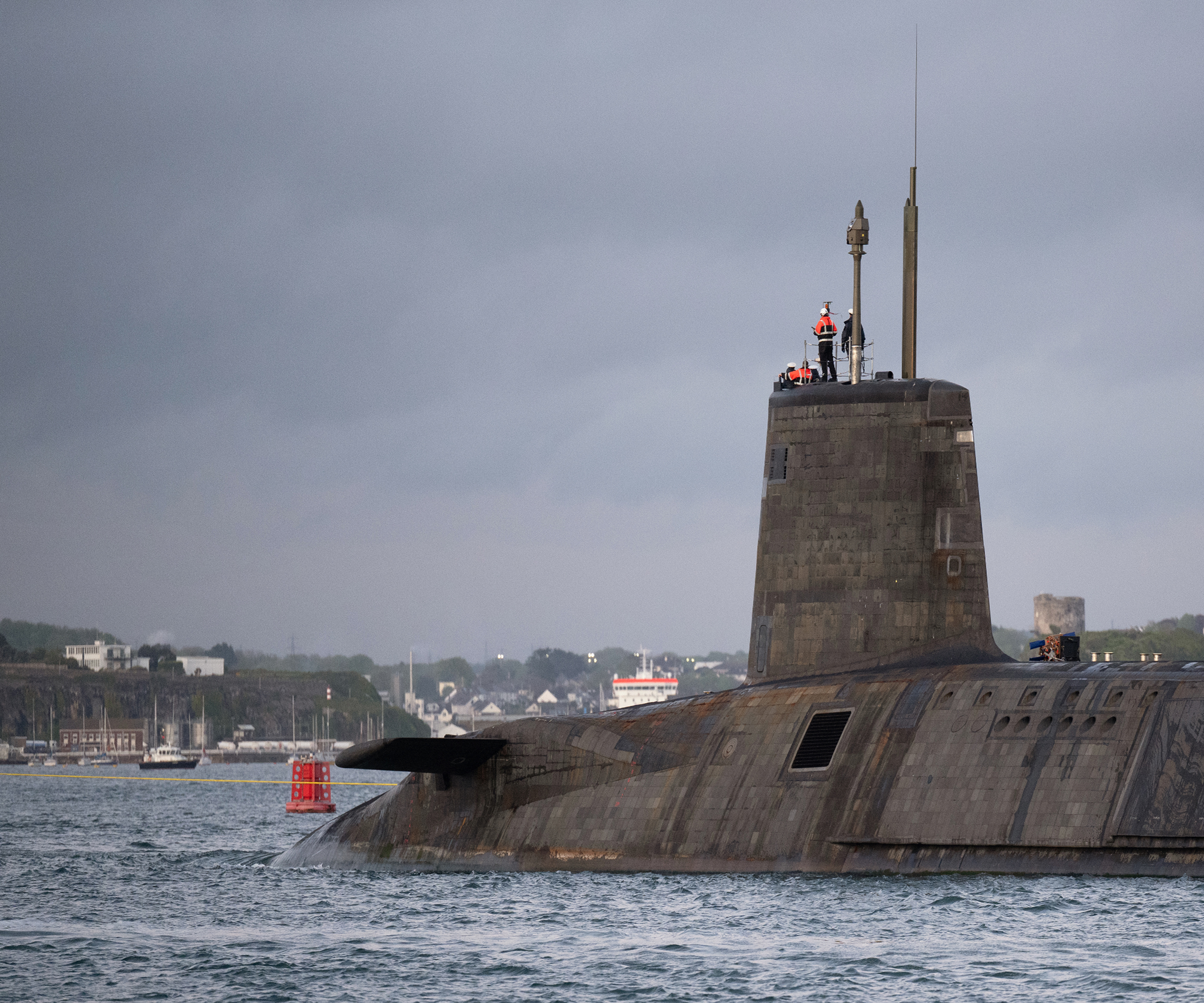 Britain’s nuclear-powered submarine HMS Vanguard departing Devonport in 2023 after a seven and a half year refit. Photo: Andrew Linnett, courtesy of the UK Ministry of Defence.