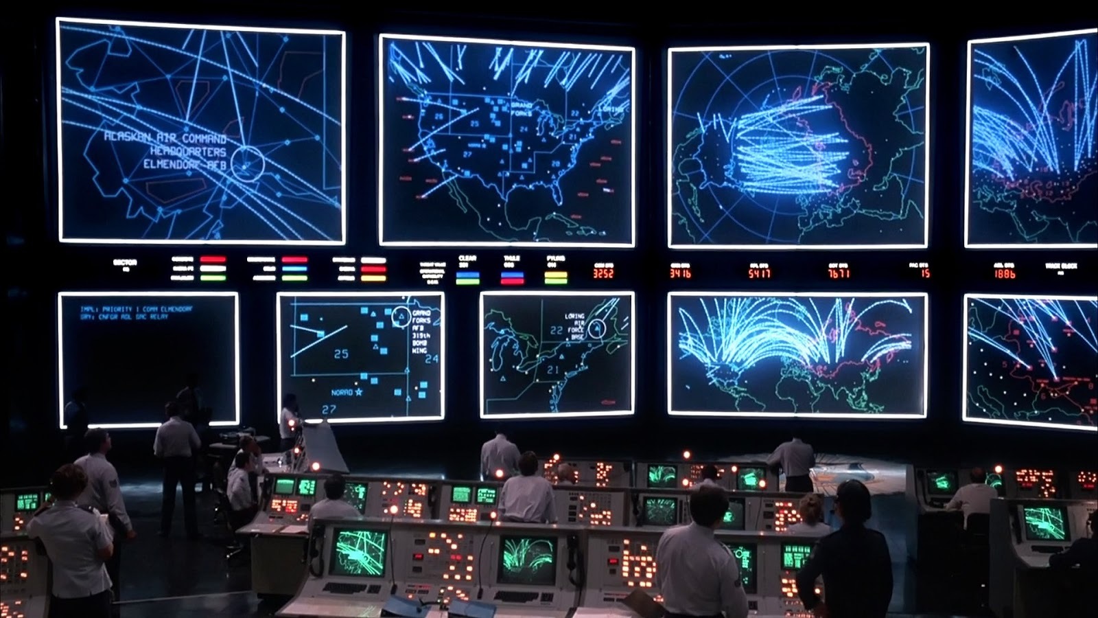 Nuclear war command center from the 1983 movie “War Games” in which an intelligent computer learns "the only winning move is not to play."