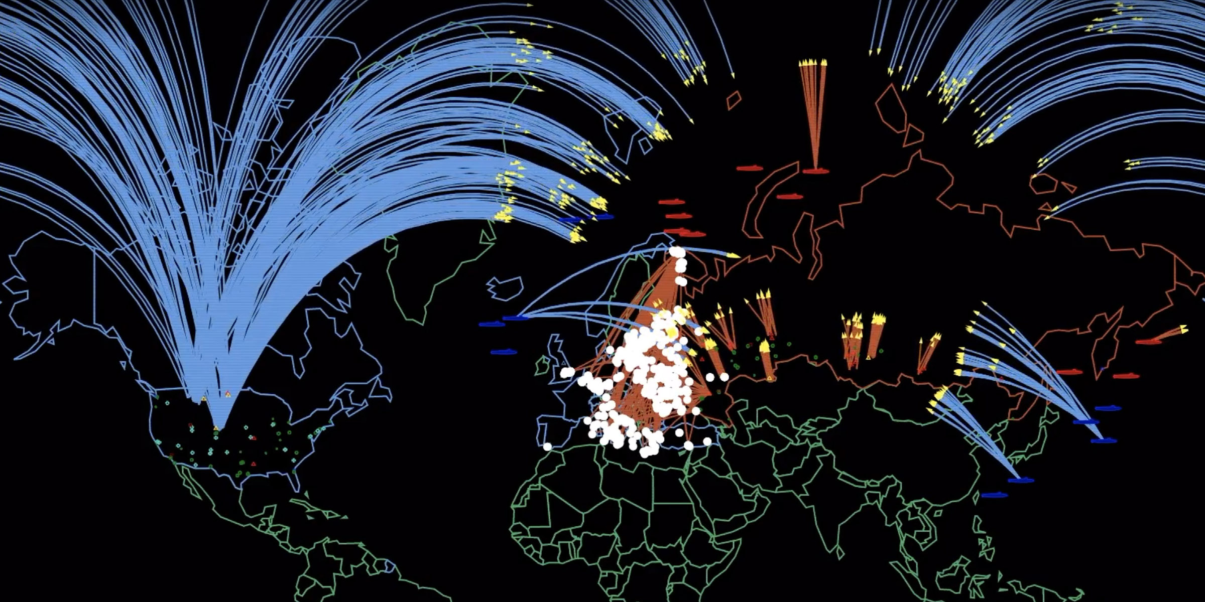 Still from PLAN A, SGS developed simulation showing a plausible scenario for a war escalating between the United States and Russia.